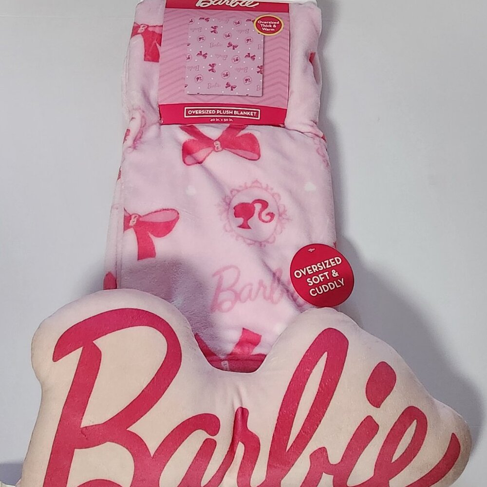 Mattel Barbie Throw Blanket 40x50 & Throw Pillow 19x10 Home Decor New